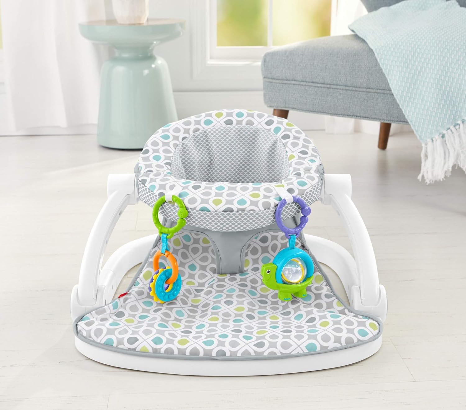 Fisher-Price Portable Baby Chair, Sit-Me-Up Floor Seat with 2 Removable Toys & Washable Seat Pad, Honeycomb [ Exclusive] - Image 8